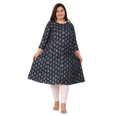 Green capsule princess cut kurti with floral print, 3/4th sleeve, round neck, buttons fastening, closed side and closed slit